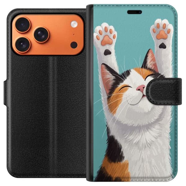 Kompatibelt Lommeboketui til Apple iPhone 17 Pro Max Glad trefärgad katt