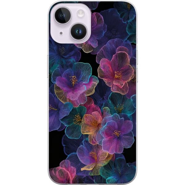 Kompatibelt Mobildeksel til Apple iPhone 15 Plus Elegant blomstermønster med mørk bakgrunn