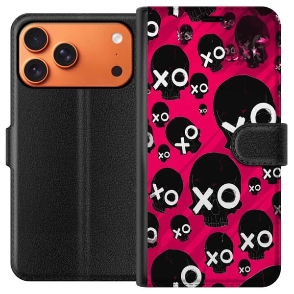 Kompatibelt Lommeboketui til Apple iPhone 17 Pro Max Rosa dödskallar med XO