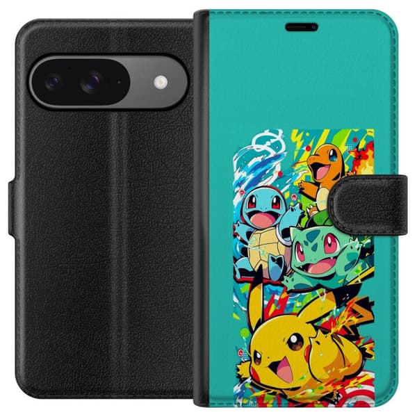 Kompatibel Tegnebogsetui til Google Pixel 9 Pro Actionfyldt collage med klassiske Pokémon