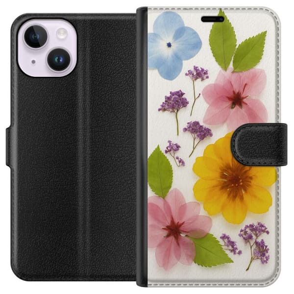Kompatibelt Lommeboketui til Apple iPhone 14 Pressede blomster