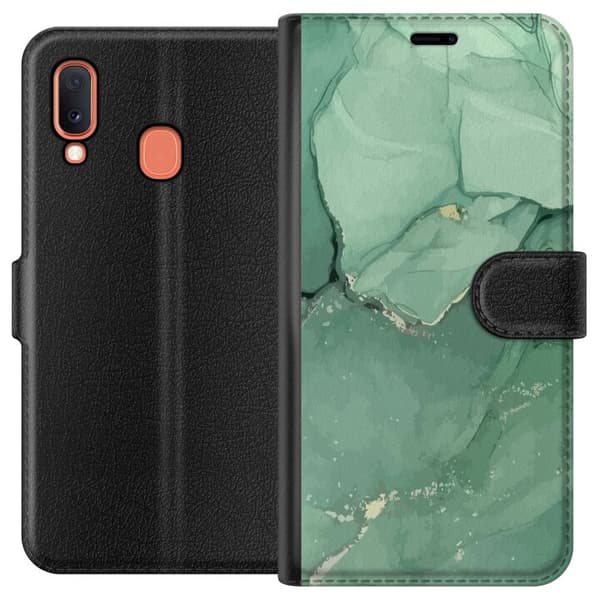 Kompatibelt Plånboksfodral till Samsung Galaxy A20e Grön marmor