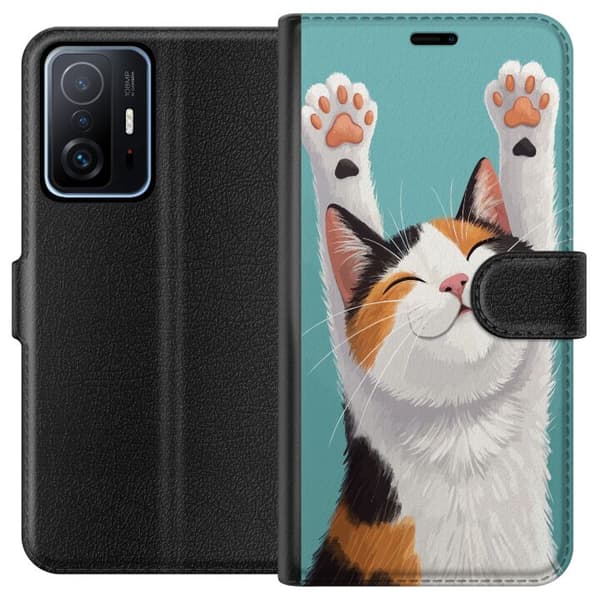 Kompatibelt Plånboksfodral till Xiaomi 11T Glad trefärgad katt