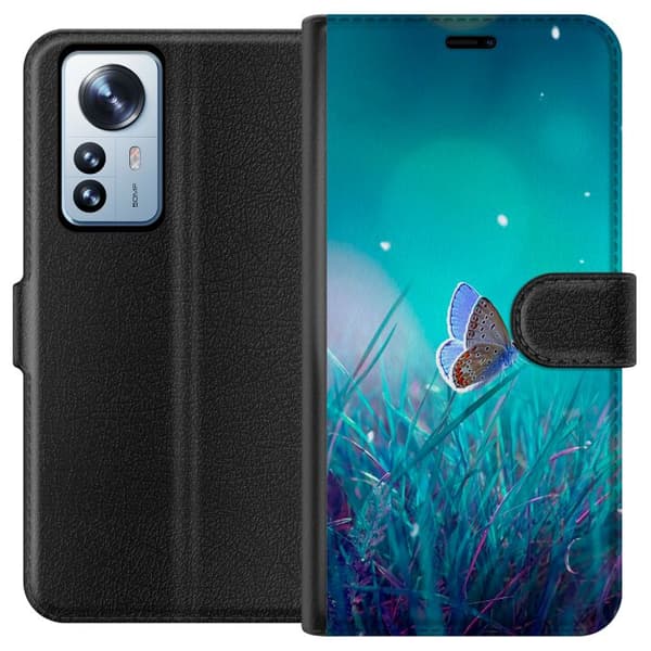 Kompatibel Tegnebogsetui til Xiaomi 12 Pro Blå sommerfugl