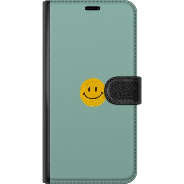 Kompatibel Tegnebogsetui til Google Pixel 6a Håndtegnet gul smiley centreret mod ensfarvet mintgrøn baggrund