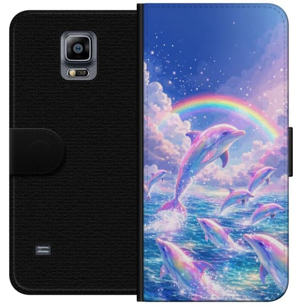 Kompatibelt Plånboksfodral till Samsung Galaxy Note 4 Glittrande regnbågsdelfiner