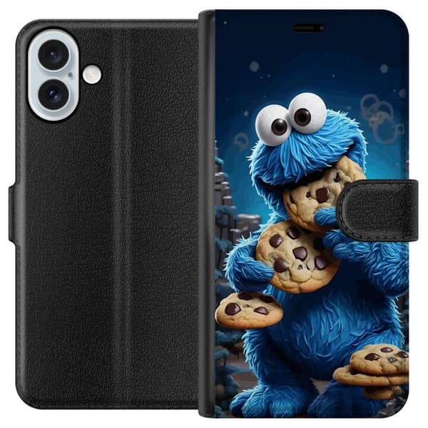 Kompatibel Tegnebogsetui til Apple iPhone 16 Plus Klassisk Cookie Monster med store chokoladekager
