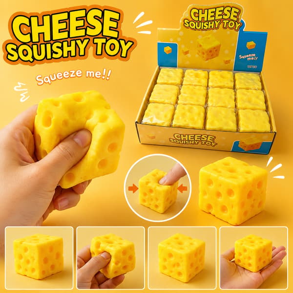 Cheese Dumpling Squishy Toy – Blød Osteterning, Stressbold, Fidget Toy & Sensorisk Legetøj