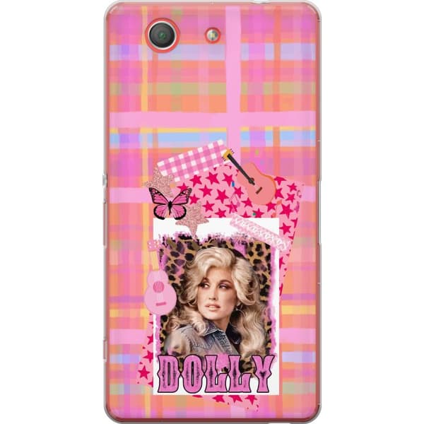 Kompatibelt Mobildeksel til Sony Xperia Z3 Compact Dolly Parton-portrett i rosa collage med gitarer, sommerfugl, stjerner og leopardmønster