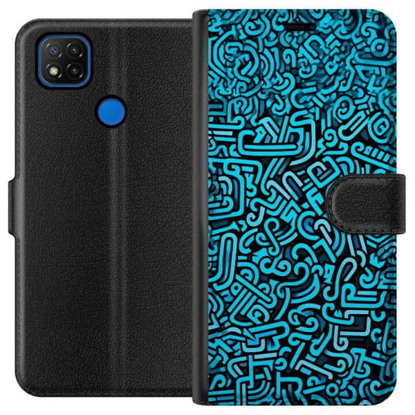 Kompatibel Tegnebogsetui til Xiaomi Redmi 9C Blå abstrakt graffiti