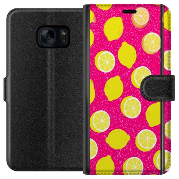 Kompatibelt Plånboksfodral till Samsung Galaxy S7 Citronmönster rosa