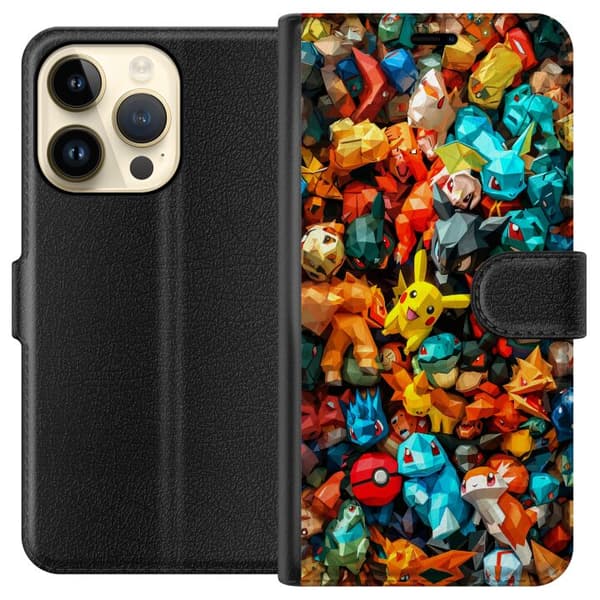 Kompatibelt Plånboksfodral till Apple iPhone 15 Pro Unik geometrisk pokémon-design