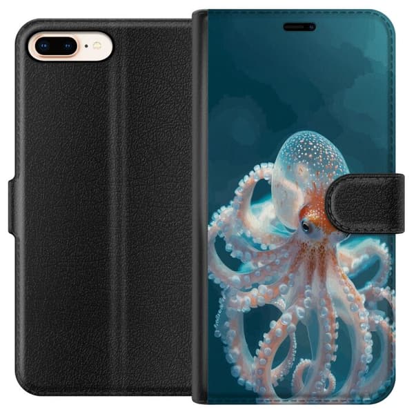 Kompatibel Tegnebogsetui til Apple iPhone 8 Plus Nærbillede af blæksprutte med bløde farvetoner