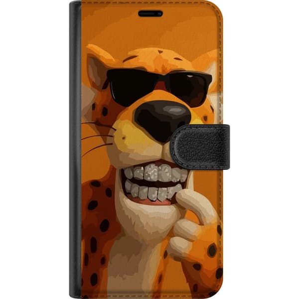 Kompatibel Tegnebogsetui til Apple iPhone 13 Pro Illustration af gepard med solbriller og glitrende tænder i legende design