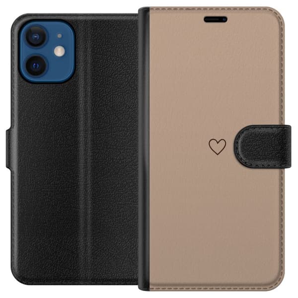 Kompatibel Tegnebogsetui til Apple iPhone 12 mini Hjerte Brun