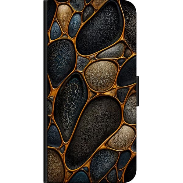 Kompatibel Tegnebogsetui til OnePlus 9 Pro Abstrakta stenar i svart och guld