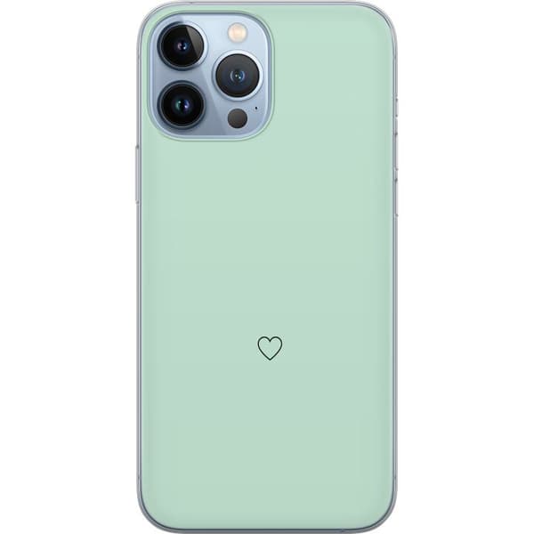 Kompatibel Mobilcover til Apple iPhone 13 Pro Max Enkel sort hjertekontur centreret mod mintgrøn baggrund
