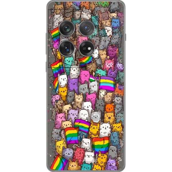 Kompatibelt Mobildeksel til OnePlus 12 Illustrerte katter med prideflagg i fargerik samling