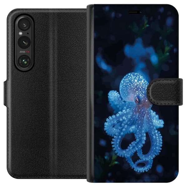 Kompatibelt Lommeboketui til Sony Xperia 1 V Nærbilde av blå blekksprut