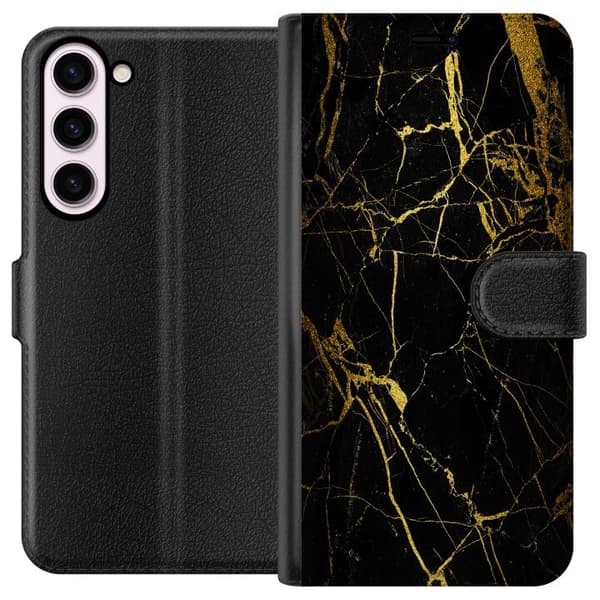 Kompatibel Tegnebogsetui til Samsung Galaxy S23+ Marmor Sort & Guld