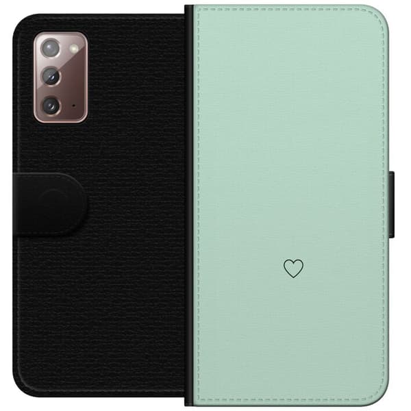 Kompatibel Tegnebogsetui til Samsung Galaxy Note20 Enkel sort hjertekontur centreret mod mintgrøn baggrund