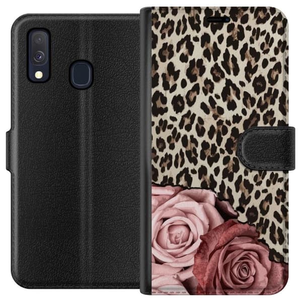 Kompatibelt Plånboksfodral till Samsung Galaxy A40 Leopardrosor
