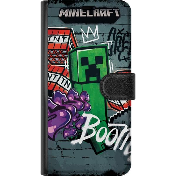 Kompatibel Tegnebogsetui til Apple iPhone 12 Pro Grønt spilmotiv med blokfigur, dynamit og grafiske graffitidetaljer