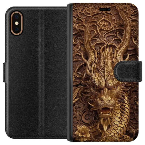 Kompatibelt Lommeboketui til Apple iPhone X Elegant dragemotiv i gull