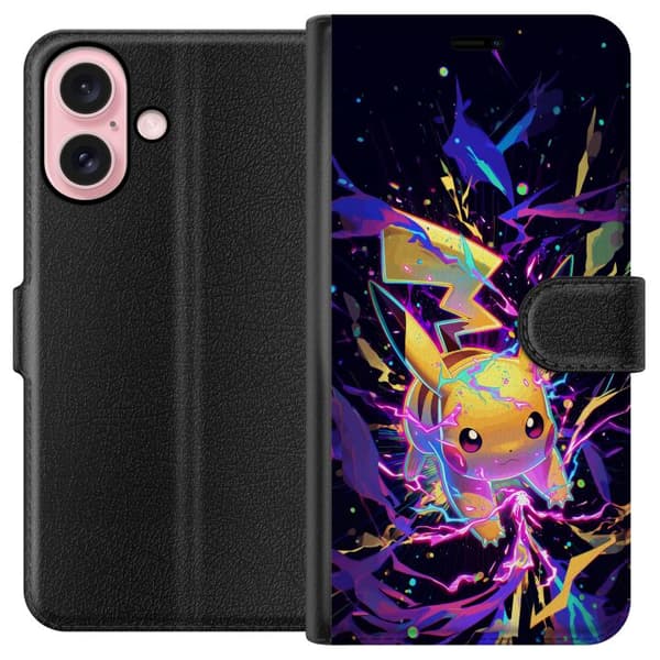 Kompatibel Tegnebogsetui til Apple iPhone 16 Dynamisk Pikachu-motiv med farverige effekter