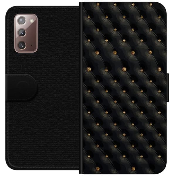 Kompatibel Tegnebogsetui til Samsung Galaxy Note20 Elegant sort diamantmønster med guldfarvede detaljer