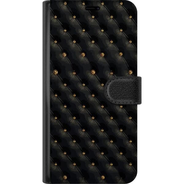 Kompatibel Tegnebogsetui til Google Pixel 6a Elegant sort diamantmønster med guldfarvede detaljer
