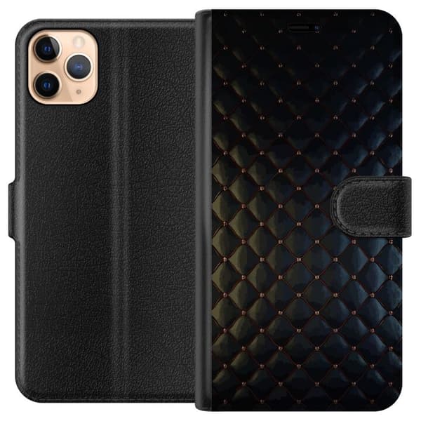 Kompatibel Tegnebogsetui til Apple iPhone 11 Pro Max Elegant sort bølgemønster med dekorative krystaldetaljer