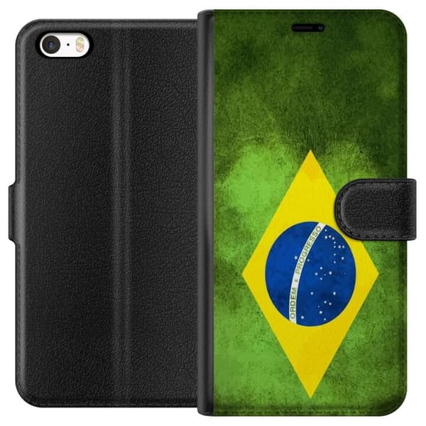 Kompatibel Tegnebogsetui til Apple iPhone SE (2016) Brasiliansk flag med rustik tekstur