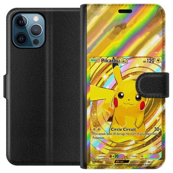 Kompatibel Tegnebogsetui til Apple iPhone 12 Pro Max Skinnende Pikachu EX-design med samlertankelset