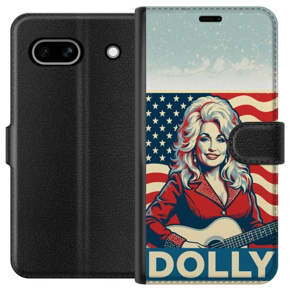 Kompatibelt Plånboksfodral till Google Pixel 7a Dolly Parton med gitarr och USA-flagga