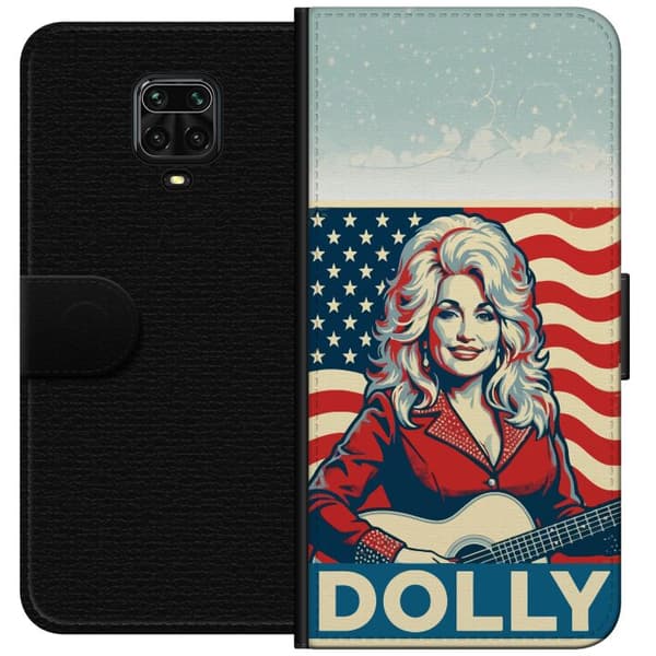 Kompatibelt Lommeboketui til Xiaomi Redmi Note 9 Pro Dolly Parton med gitarr och USA-flagga