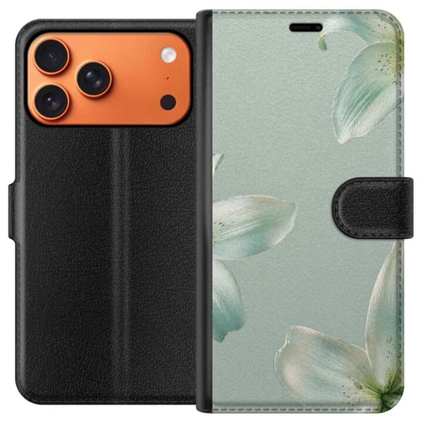 Kompatibel Tegnebogsetui til Apple iPhone 17 Pro Max Elegant design med mintgrønne liljer og harmoniske blomsterdetaljer