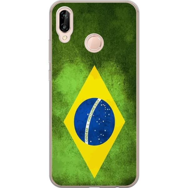 Kompatibelt Mobildeksel til Huawei P20 lite Brasiliansk flagg med rustikk tekstur