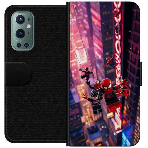 Kompatibel Tegnebogsetui til OnePlus 9 Pro Action motivation med Spider-Man i byggeklodsdesign