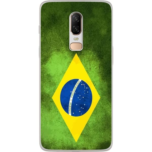 Kompatibelt Mobilskal till OnePlus 6 Brasiliansk flagga med rustik textur
