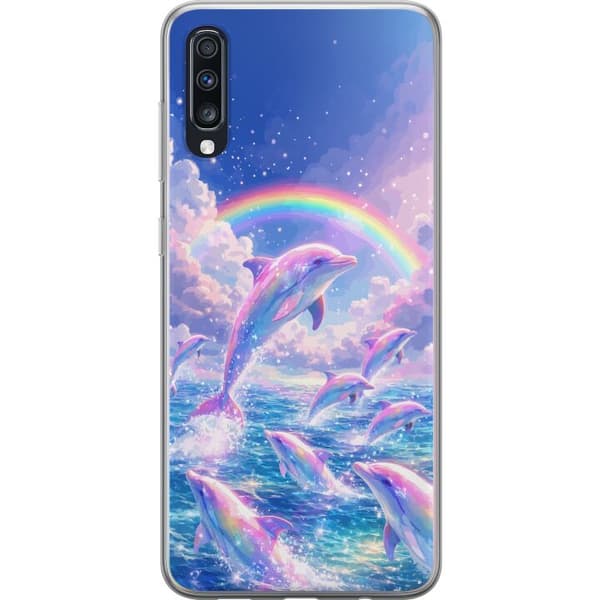 Kompatibelt Mobildeksel til Samsung Galaxy A70 Glittrande regnbågsdelfiner