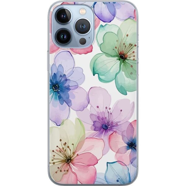 Kompatibelt Mobildeksel til Apple iPhone 13 Pro Max Akvarellblomster i myke pastellfarger
