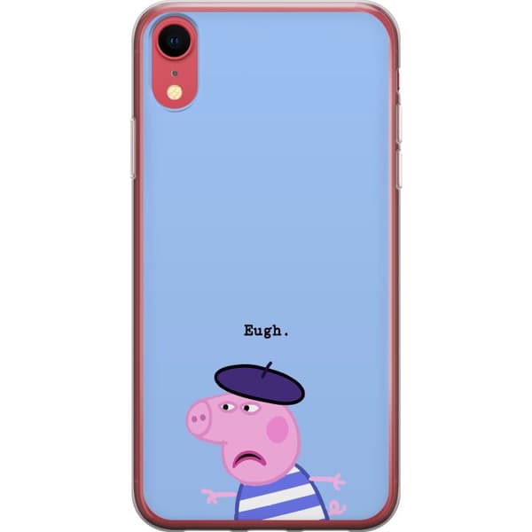 Kompatibelt Mobildeksel til Apple iPhone XR Peppa Pig med beret og teksten Eugh på lyseblå bakgrunn