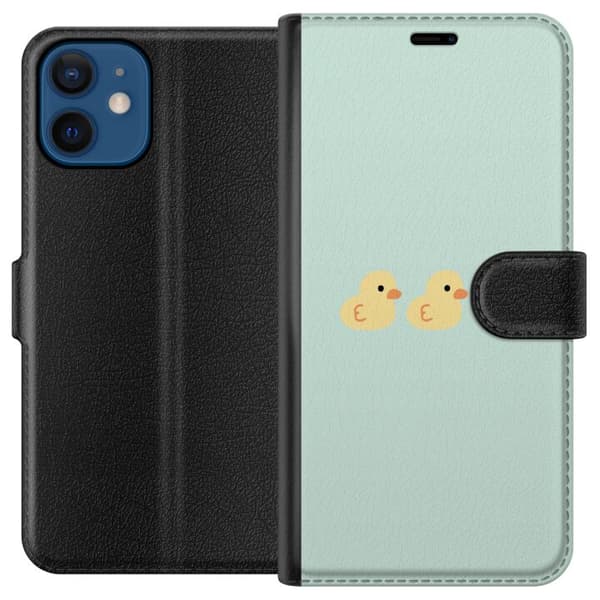 Kompatibel Tegnebogsetui til Apple iPhone 12 mini Tre søde gule ænder på række med orange næb mod mintgrøn baggrund