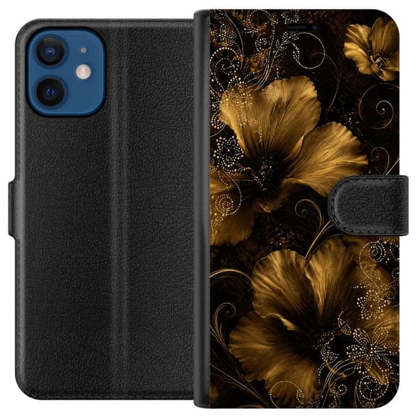 Kompatibelt Lommeboketui til Apple iPhone 12 Gyllen blomstring