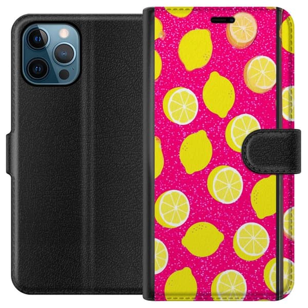 Kompatibelt Lommeboketui til Apple iPhone 12 Pro Max Citronmönster rosa