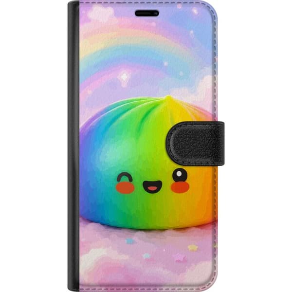 Kompatibel Tegnebogsetui til Apple iPhone 17 Pastelmotiv med regnbuefarvet figur, lyserøde skyer, stjerner og regnbue