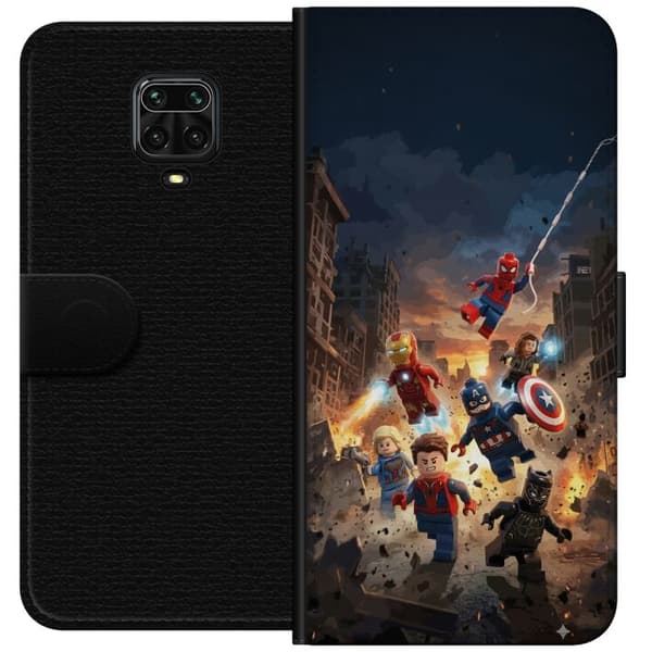 Kompatibel Tegnebogsetui til Xiaomi Redmi Note 9 Pro Actionfyldt LEGO Marvel-motiv til superheltfans