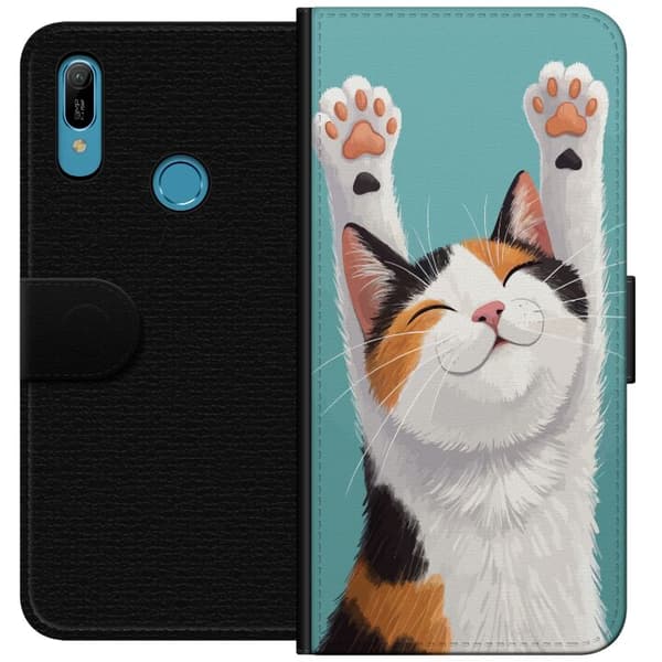 Kompatibelt Lommeboketui til Huawei Y6 (2019) Glad trefärgad katt