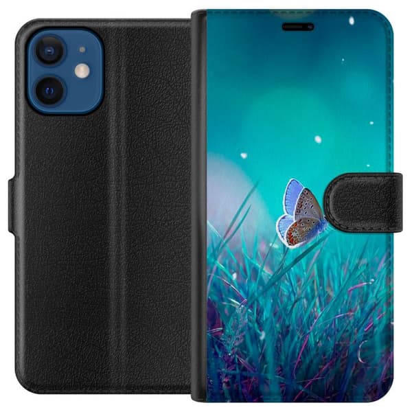 Kompatibel Tegnebogsetui til Apple iPhone 12 mini Blå sommerfugl